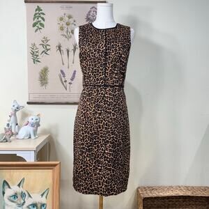 J. Crew Animal Print Leopard Cheetah Knee Length Sleeveless Sheath Dress 6